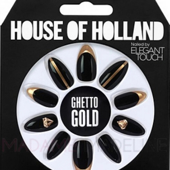 House of Holland Nailed by Elegant Touch  Flower Ghetto Gold 24 nails NWT - Picture 1 of 3
